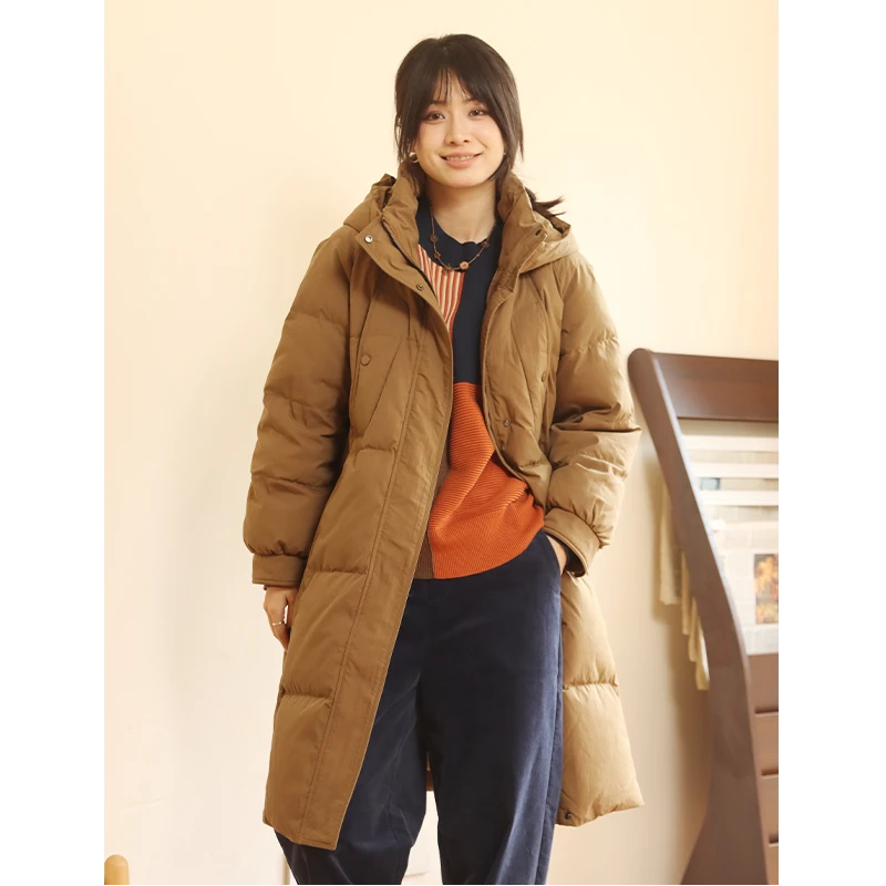 无色无味2025年新款美拉德系重磅保暖加厚长款连帽羽绒服外套