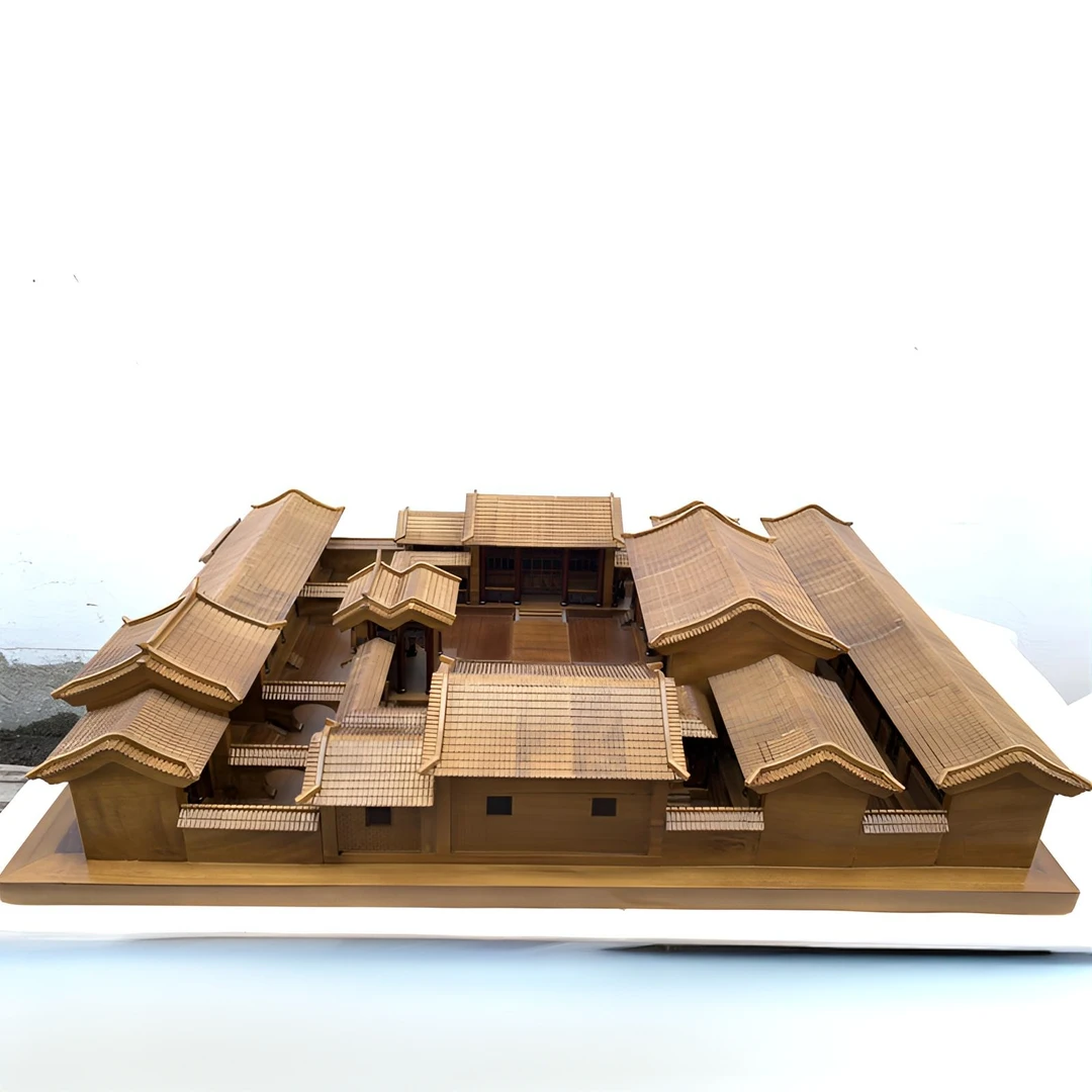 中式木雕古建筑模型北京四合院木雕摆件工艺品礼品