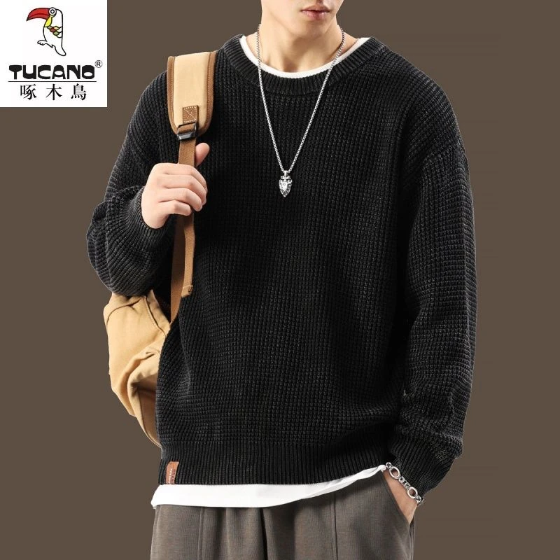 TUCANO/啄木鳥复古菠萝纹针织衫男宽松秋冬新款重磅华夫格毛衣男