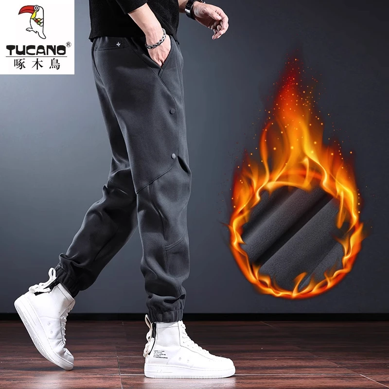 潮牌卫裤男冬季加绒加厚宽松束脚哈伦裤美式痞帅高级感重磅休闲裤