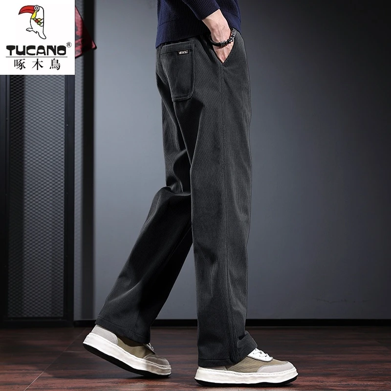 秋冬季休闲裤男宽松直筒阔腿裤重磅雪尼尔美式高街条绒裤潮流长裤