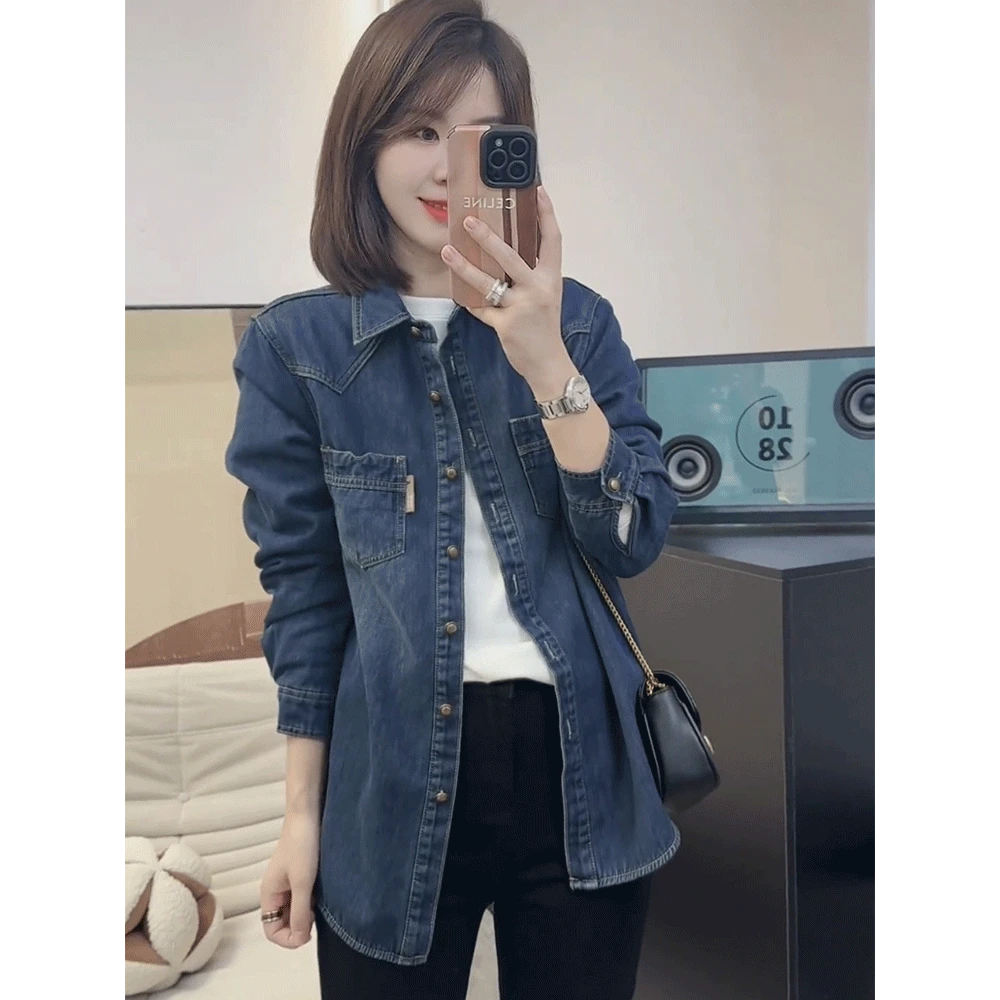 加绒牛仔衬衫女秋冬2025新款宽松设计感叠穿上衣休闲加厚衬衣外套