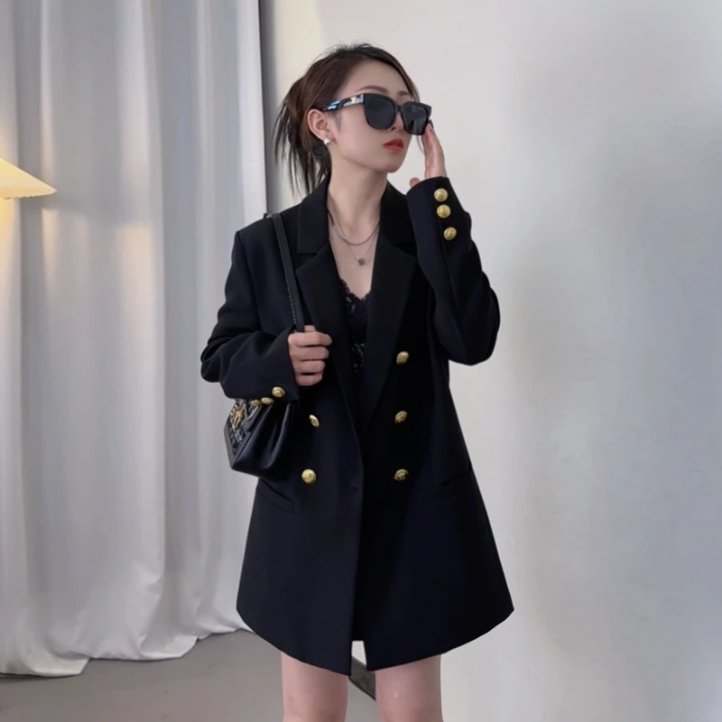 双排扣气质西装外套女2024春秋季百搭高级感轻奢垂感正肩休闲西服