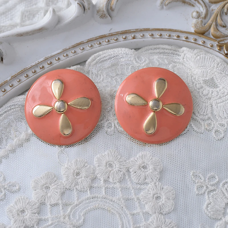 铜合金耳饰 【六六中古】孤品复古橘色珐琅耳夹ap1521