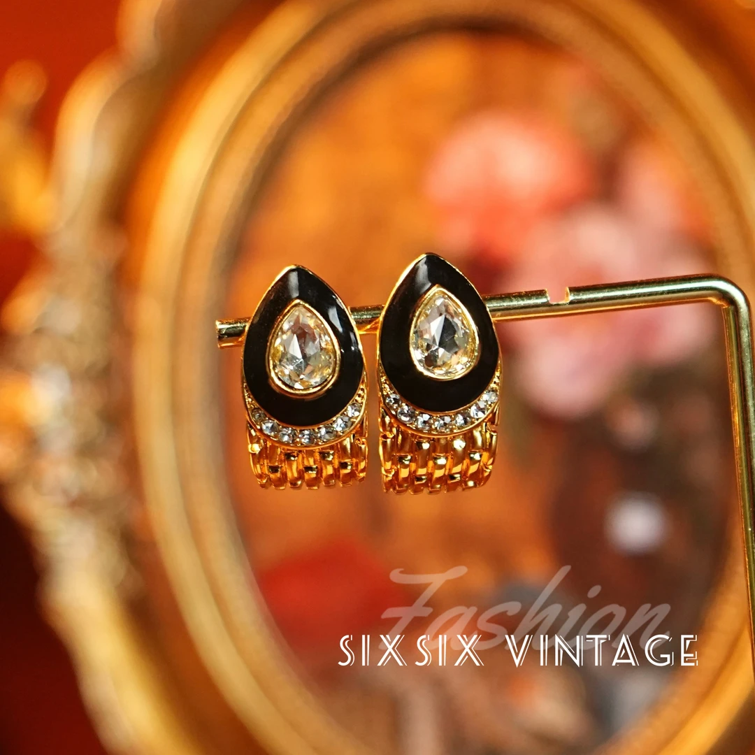 铜合金耳饰 翠家原版 复古珐琅水滴耳钉bp051