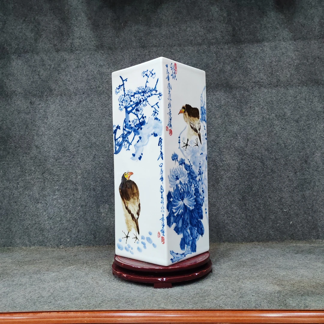 景德镇陶瓷春夏秋冬四方瓶香屉花瓶摆件博古架书架