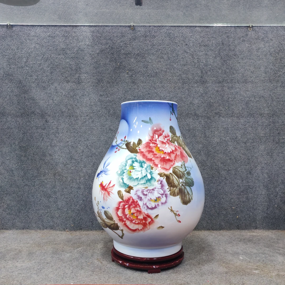 景德镇陶瓷富贵有余福筒花瓶摆件