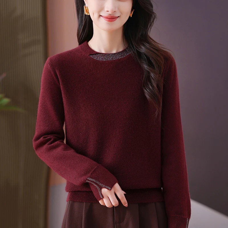 别致烫钻毛衣女款时髦高档妈妈打底衫洋气减龄秋冬针织衫上衣新款