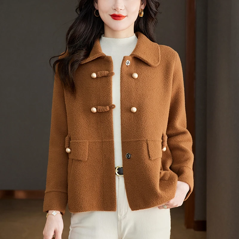 翻领外套春秋气质高档女装2025新款短款毛呢开衫时髦洋气外搭上衣