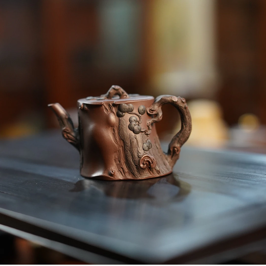 白阳全手工制作—紫泥松桩壶