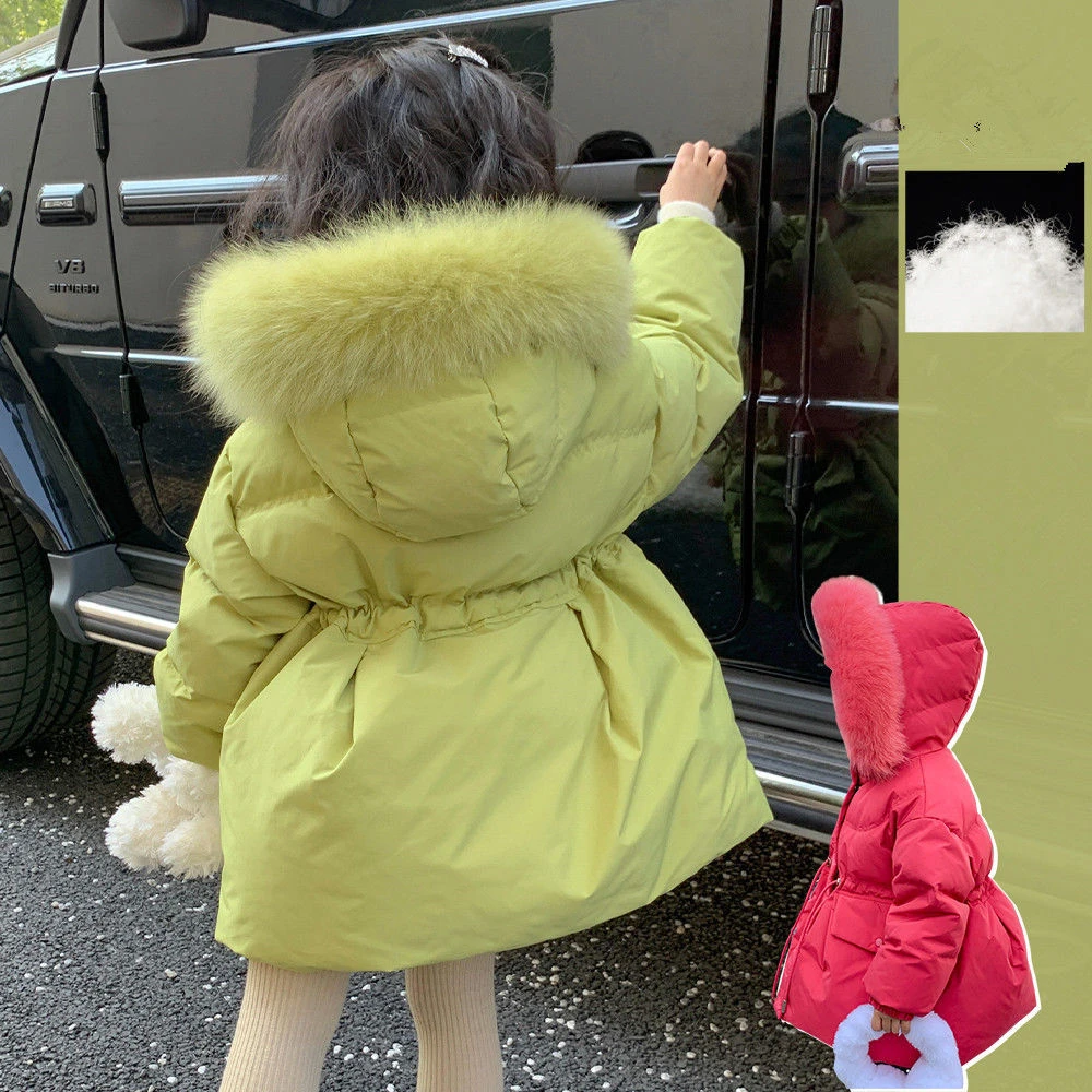 波司澄女童2023冬装新款时尚儿童收腰中长款韩版羽绒服女宝宝保暖