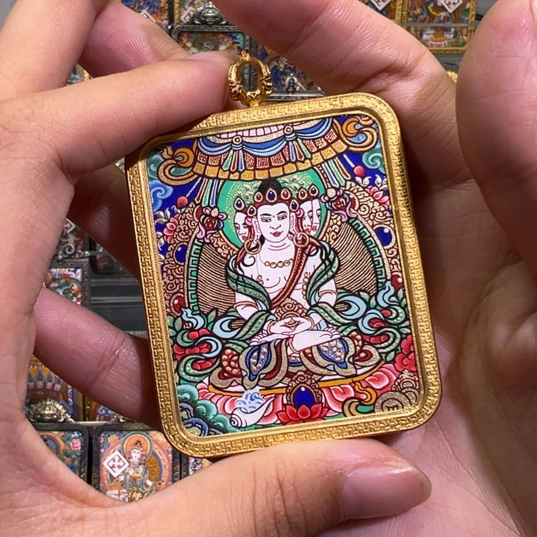吊坠蓝****勤大日如来热贡纯手绘唐卡