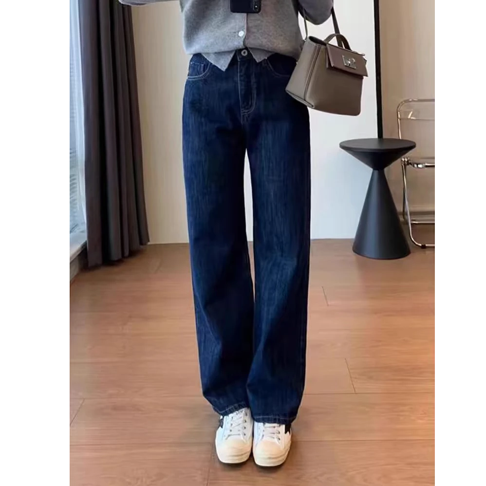 荔枝 孤品直播间拍 牛仔裤女加绒加厚直筒裤拖地裤烟管裤高腰窄版