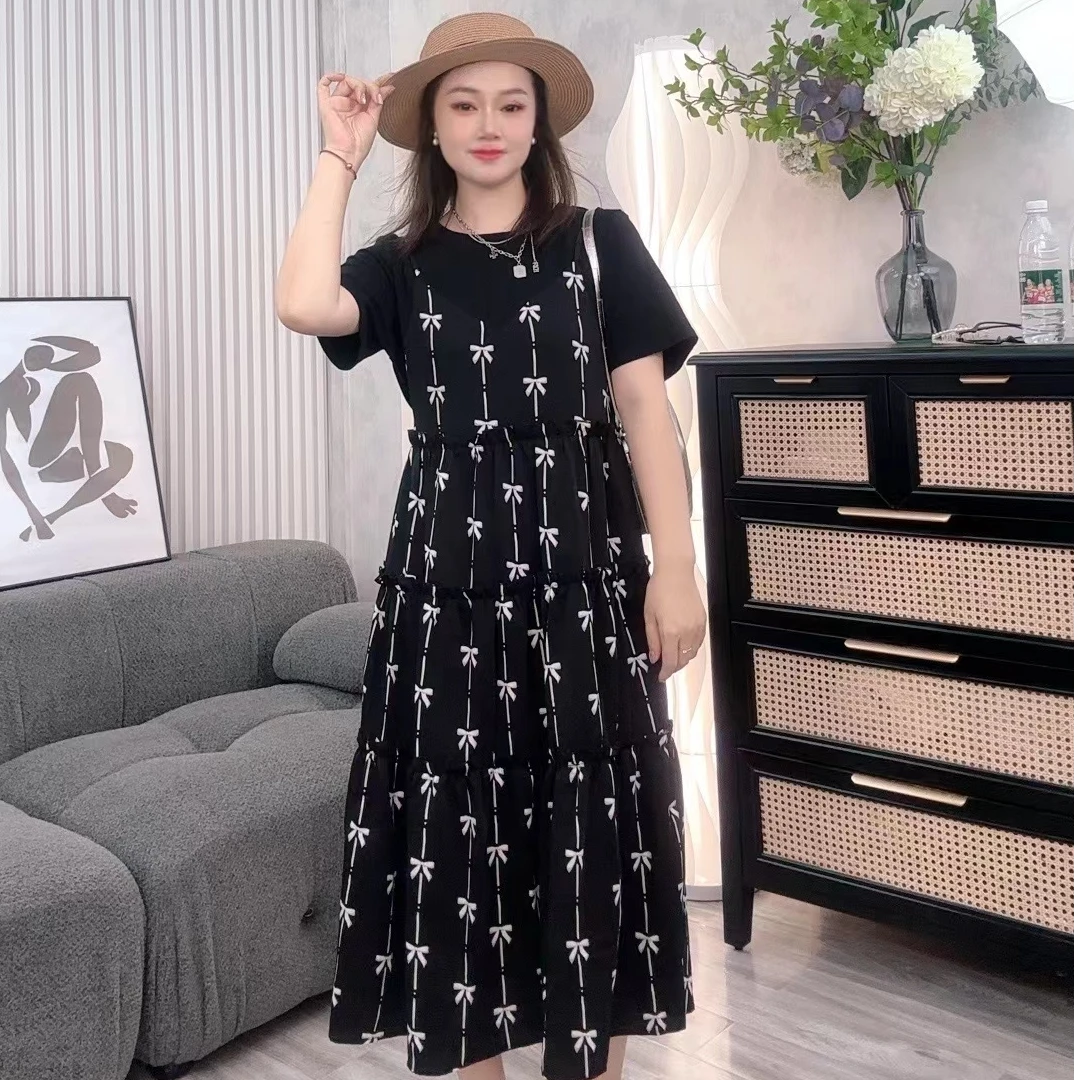 【YUMMY定制】2025夏季时尚百搭假两件气质收腰拼接法式连衣裙05