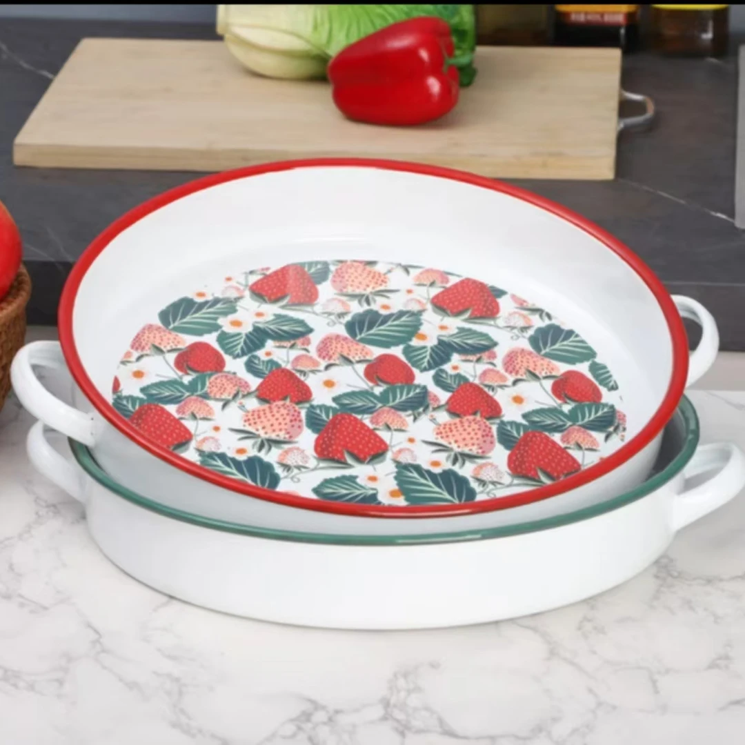 【迪拉生活用品店推荐】珐琅搪瓷欧式圆形加深盘汤盘菜盘烤盘披萨盘