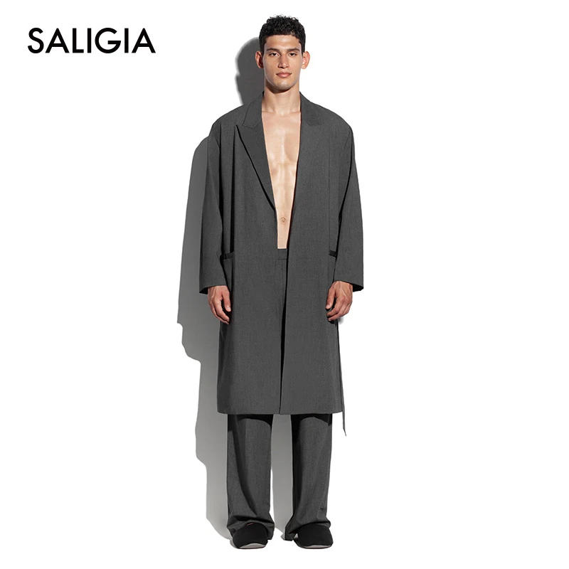 SALIGIA知书达理斜纹涤羊毛混纺戗驳领家居睡袍