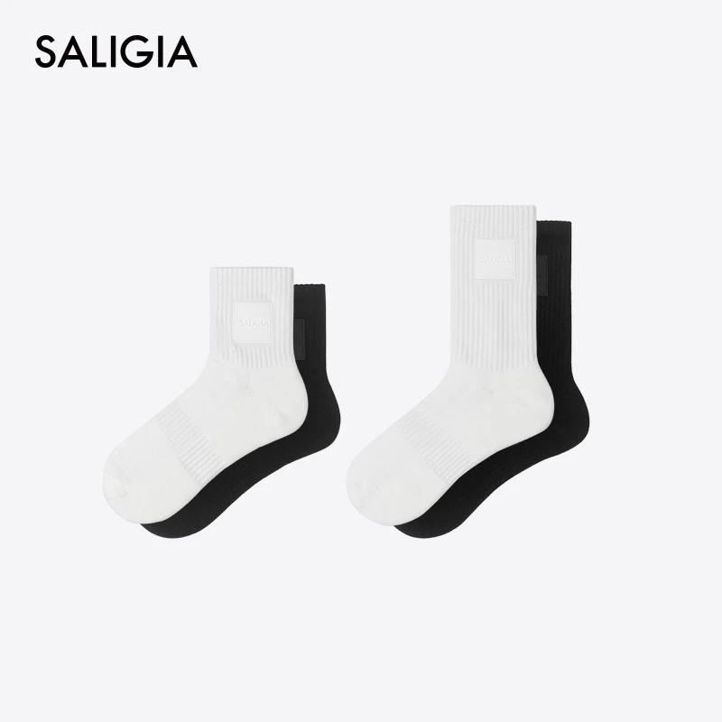 【2双】SALIGIA运动胶囊男士冬季抗菌防臭透气运动罗纹中长筒袜子