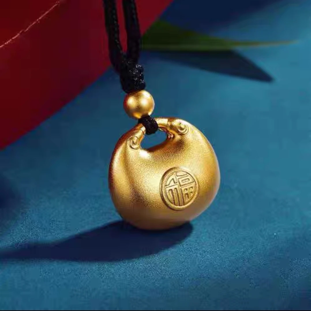 铜合金布艺吊坠 金色福包项链女款经典百搭金色实心经典时尚饰品