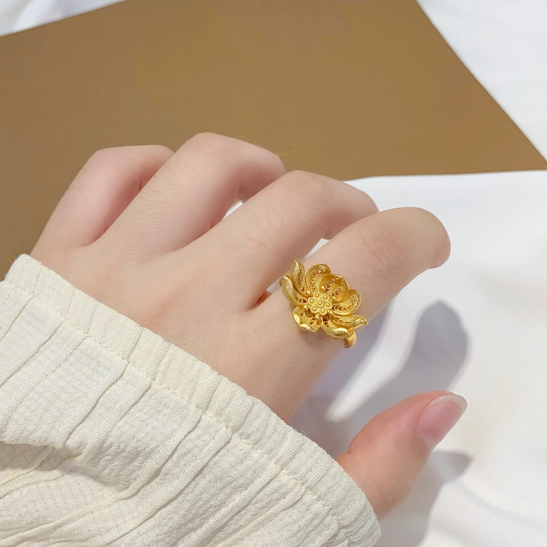 铜合金戒指 莲花戒指女仿古法同款首饰久不掉色食指戒指环