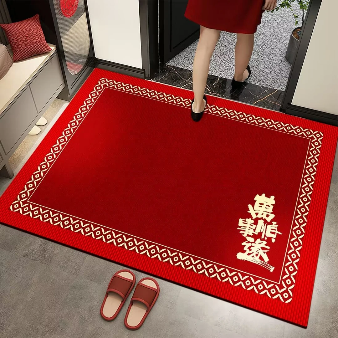 家用硅藻泥喜庆红色地垫门垫吸水防滑垫门厅玄关脚垫任意剪裁地垫