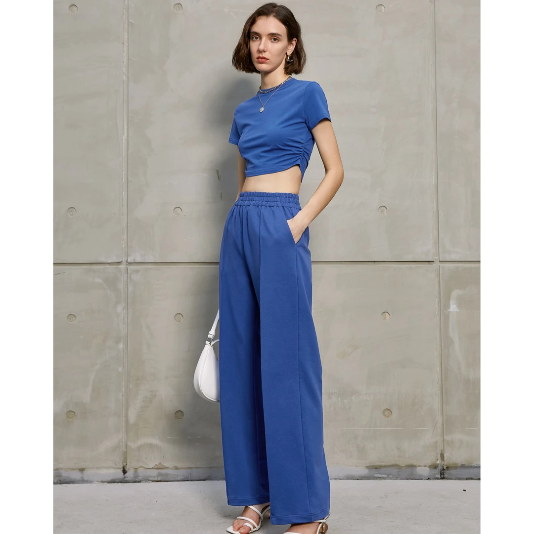 【楠哥专属】设计感抽褶高腰T恤2025夏季新款修身短袖上衣女22028