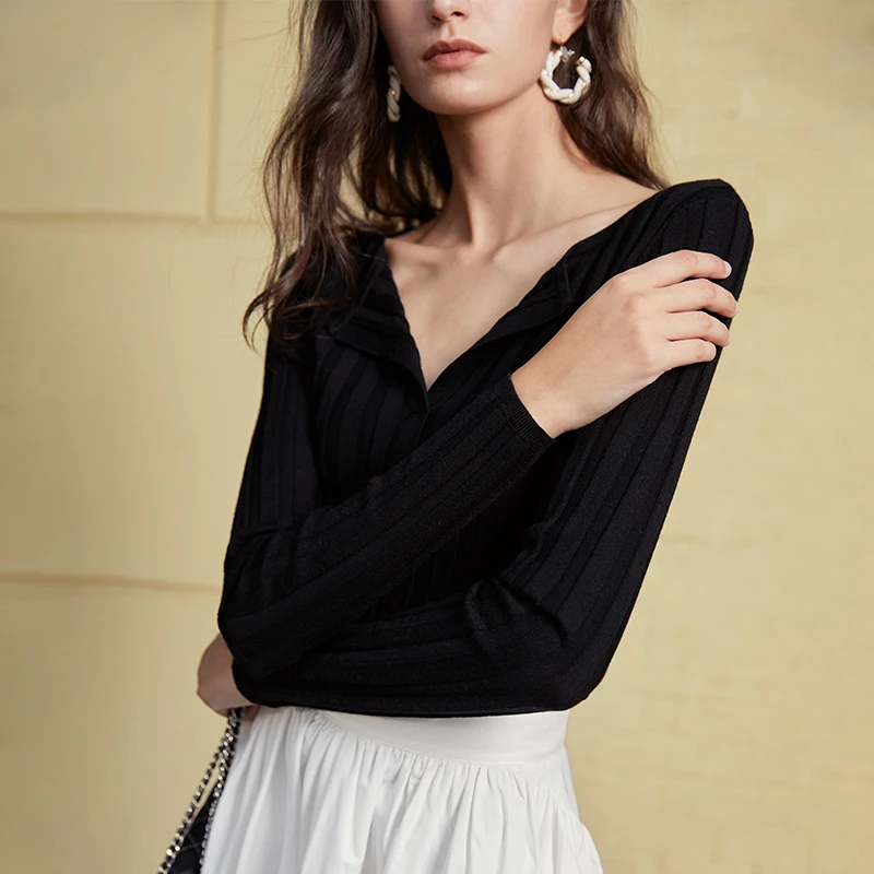 【楠哥专属】黑色秋冬新款内搭长袖针织上衣女 19195