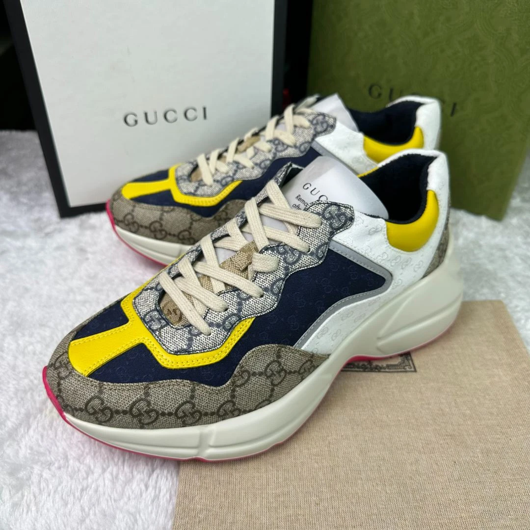 全新未使用 GUCCI/古驰 古驰/Rhyton系列黄蓝老花老爹鞋（不带盒