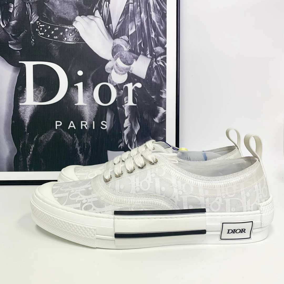 全新未使用 DIOR/迪奥 迪奥B23 Oblique白色印花帆布低帮运动鞋