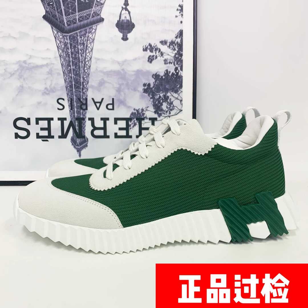 全新未使用 Hermes/爱马仕 爱马仕bouncing绿色网面绿标运动鞋