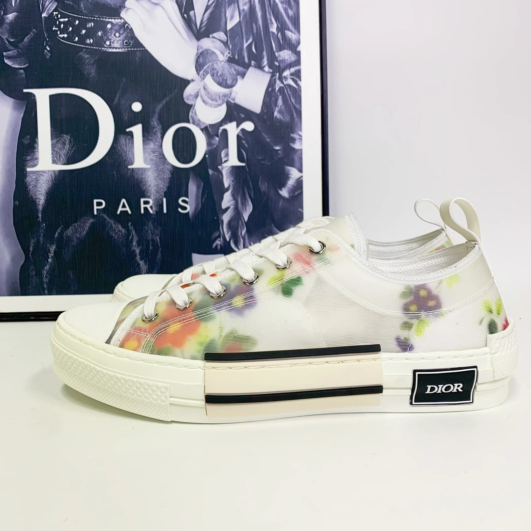 全新未使用 DIOR/迪奥 迪奥B23系列白色帆布花卉低帮板鞋厚底