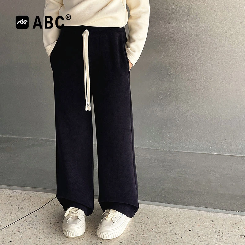 ABC女童冬季加绒加厚阔腿裤中大童直筒裤女孩洋气长裤潮儿童裤子