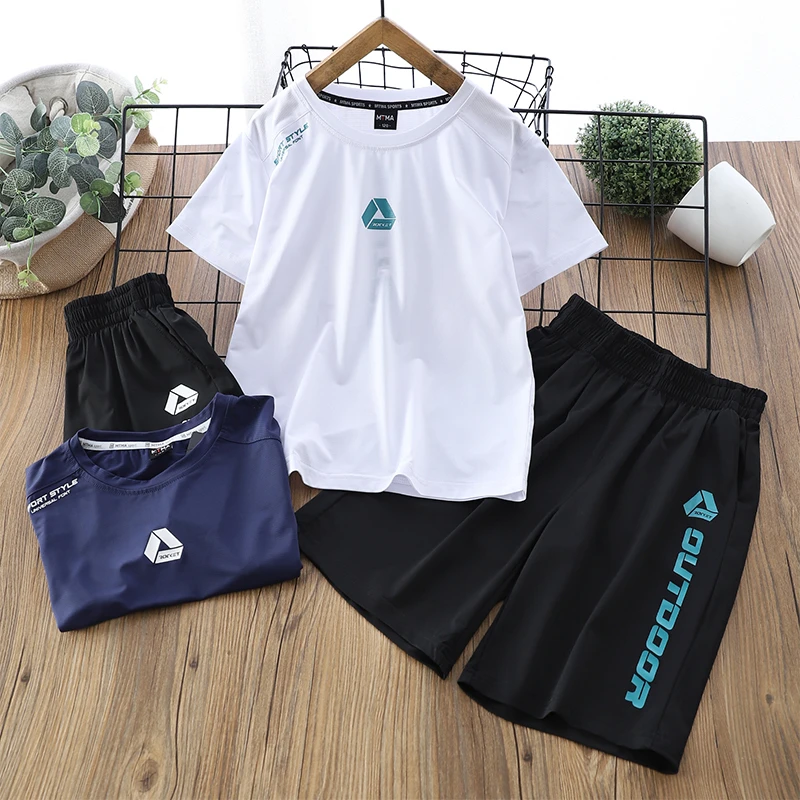 儿童速干套装男童短袖运动短裤中大童冰丝透气夏季休闲百搭52481