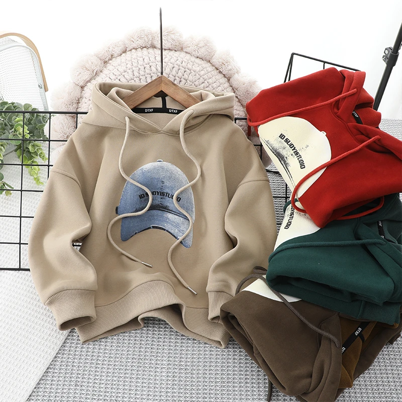 34041 男童加绒连帽卫衣儿童中大童秋冬新款休闲保暖上衣洋气童装