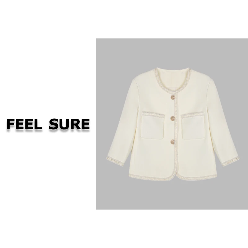 FEEL SURE 线下1548！A7240 含醋酯！气质小香短款白色外套 2WT1385