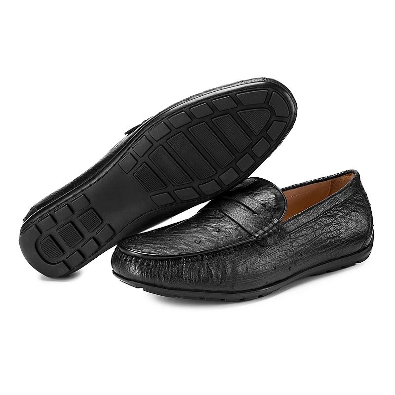 全鸵鸟皮豆豆鞋真鸵鸟套脚一脚蹬平跟中老人乐福男鞋休闲皮鞋鳄鱼