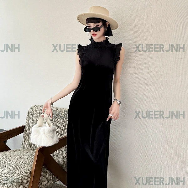 2025春秋季新款名媛气质收腰显瘦赫本风连衣裙768吊带连衣裙