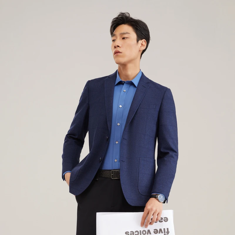 【80%绵羊毛+宾霸 】雅戈尔秋冬男士大格纹双开针织商务休闲单西服