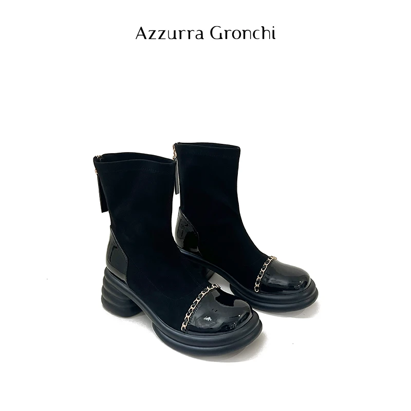Azzurra Gronchi 女鞋 轻奢时尚 百搭弹力靴 瘦瘦靴 粗跟短靴