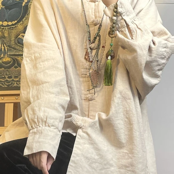 早秋新款禅意唐装宽松盘扣衬衣新中式上衣复古怀旧汉元素中国风