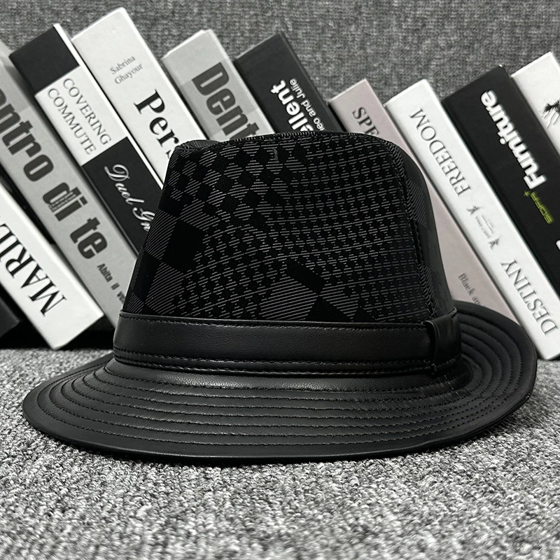 经典反绒真皮绅士礼帽男士秋冬季英伦风爵士帽中年户外时尚真皮帽