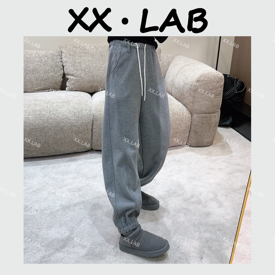 【修修】人字纹加厚奥绒抽绳松紧腰休闲束口卫裤