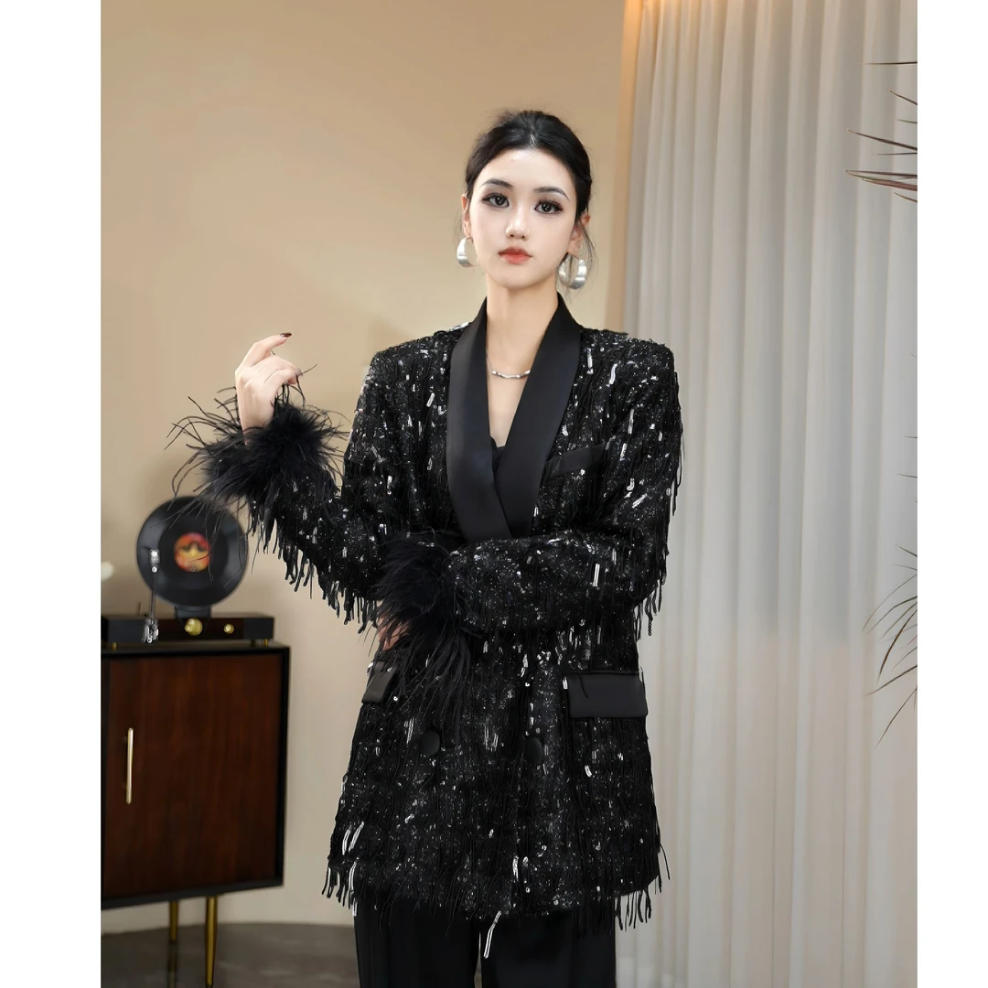 ZEROYK深圳南油原创设计师款手工钉珠亮片气质显瘦套装