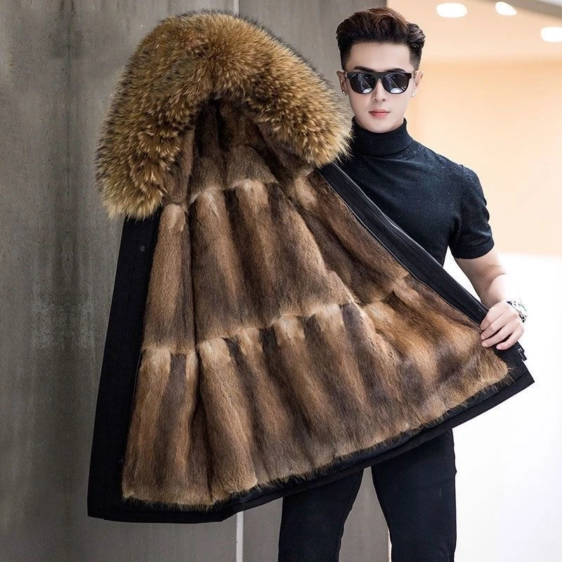 2023棉服秋冬季中年男装爸爸款中长加厚加绒保暖新款派克服大衣