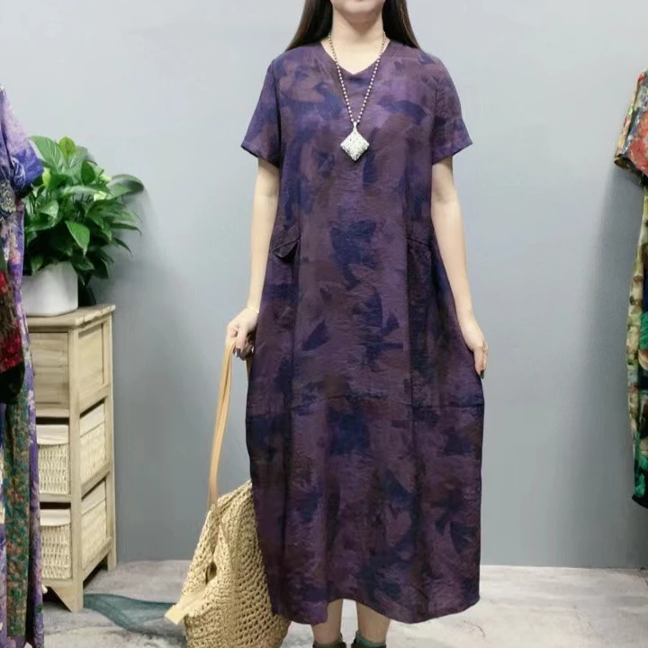 3022新款夏季韩版显瘦气质时尚印花洋气复古收腰碎花连衣裙妈妈装
