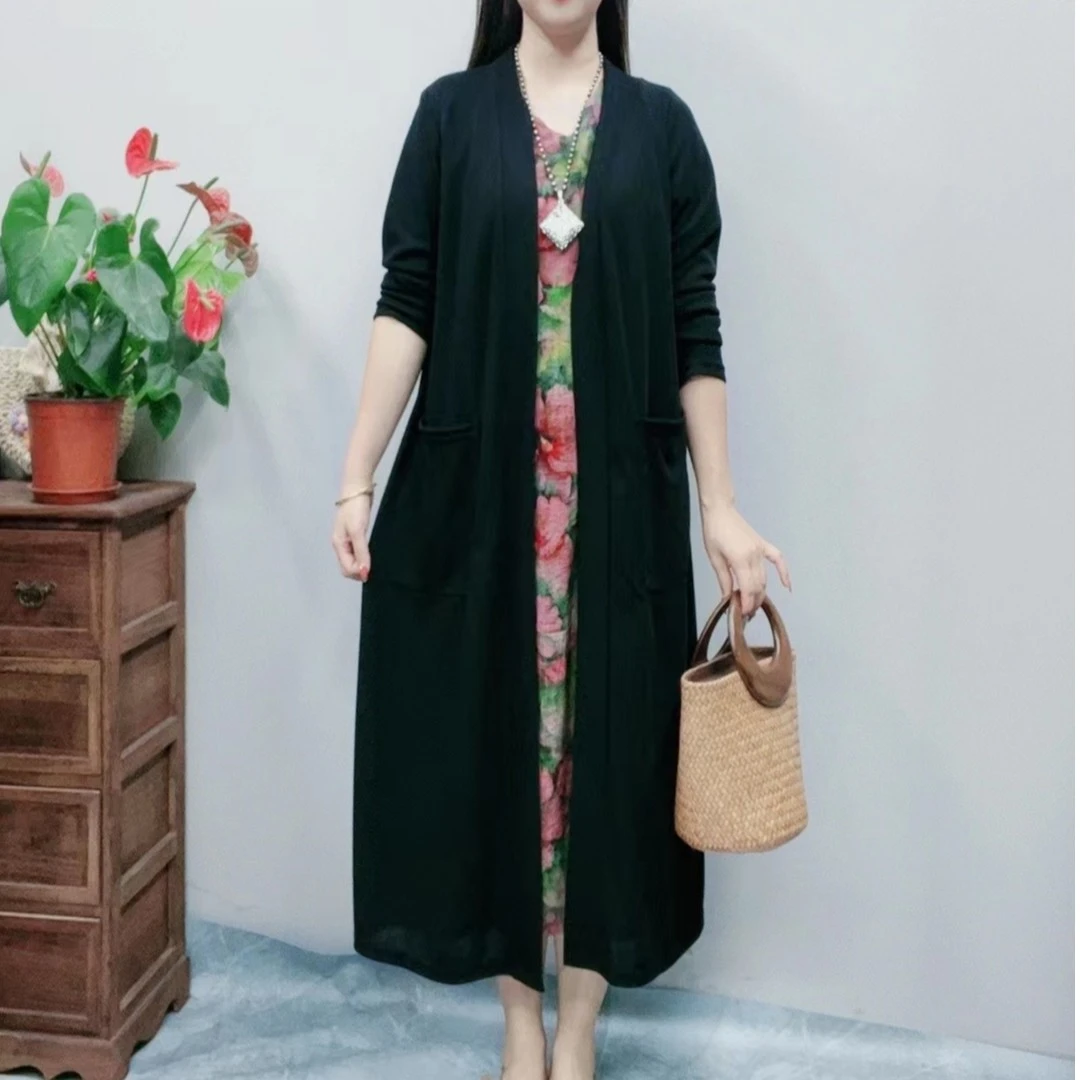 1170外套大码百搭春秋季外搭薄款长款中长款时尚气质长袖洋气外套