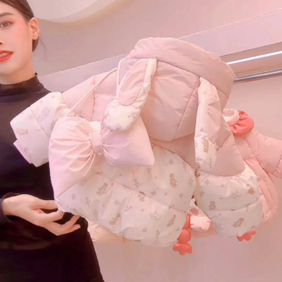 X15 冬季新款洋气可爱卡通加绒加厚女童纯色女宝冬款连帽棉服