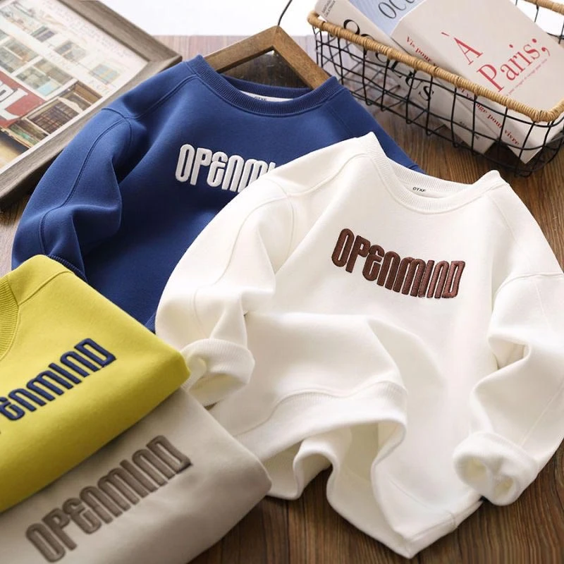 男女童长袖卫衣2024春秋季新款儿童刺绣圆领韩版宽松运动中大童