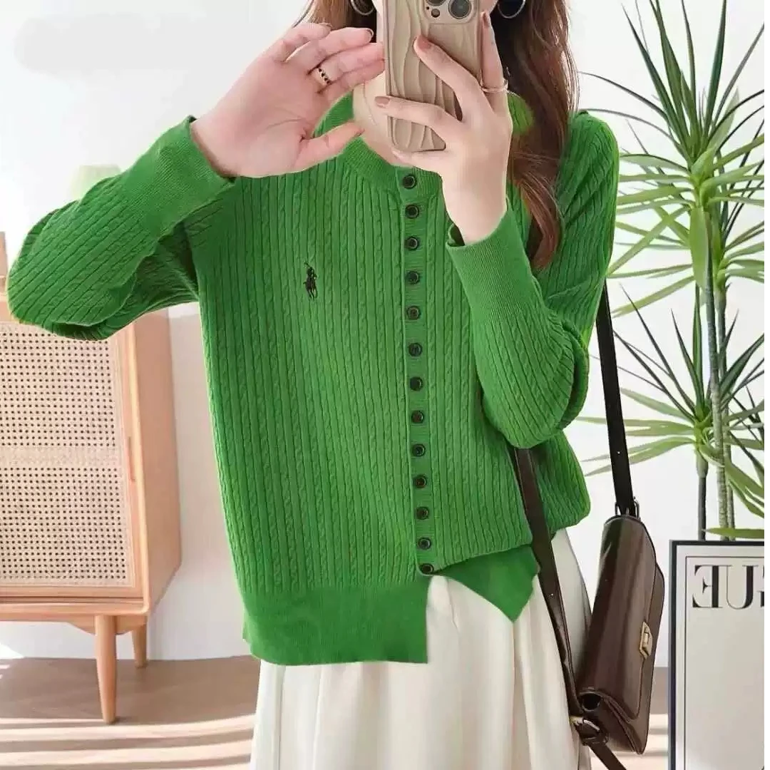 6173纯色麻花圆领毛衣开衫