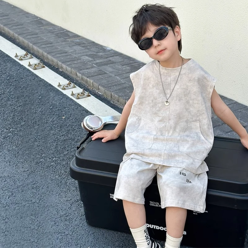 痞帅男小童装男童夏装2024新款套装韩版夏天儿童夏季休闲背心衣服