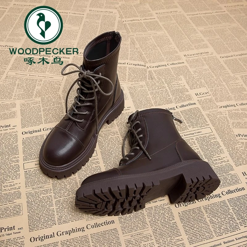 棕色马丁靴女2025单靴超火厚底小个子瘦瘦炸街欧货爆款短靴